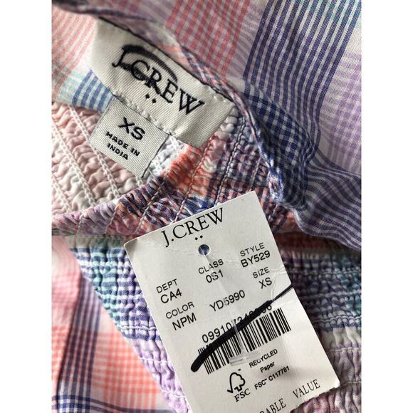 J. Crew Smocked Dress Plaid Midi Sundress Noble Peri Multi NWT XS - Picture 9 of 11